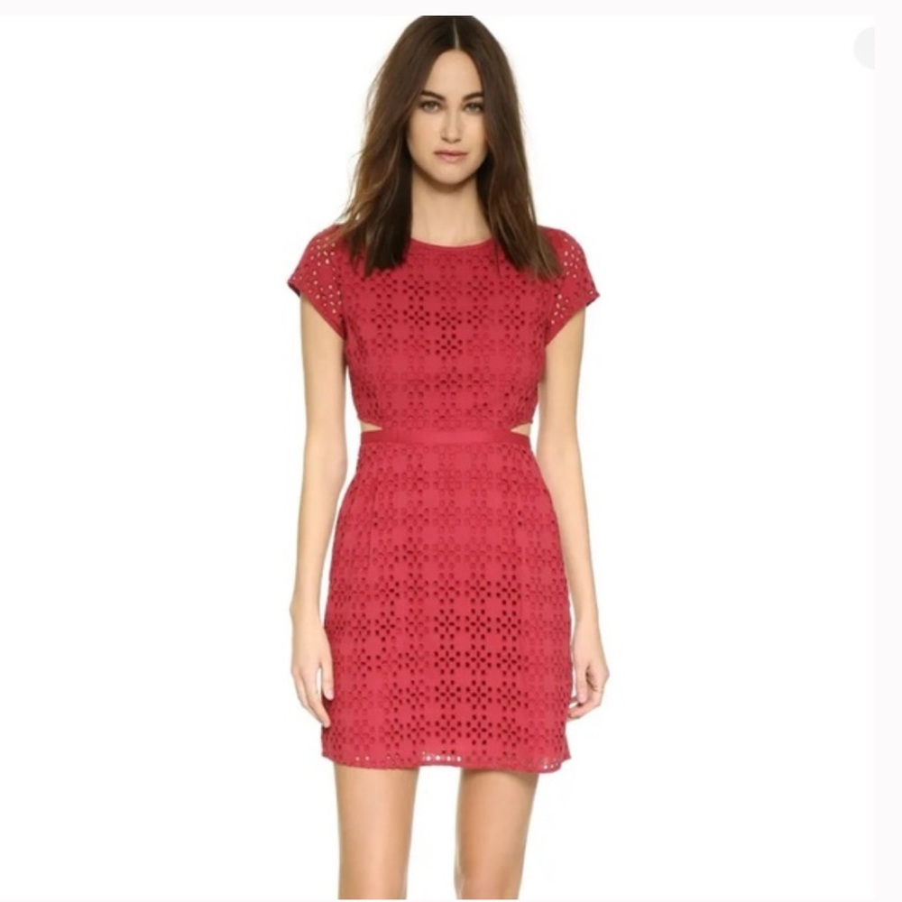 MADEWELL Women’s Red Eyelet Happening Cutout Mini Dress in Rustic Barn